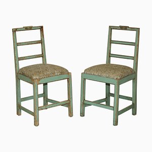 Set of Antique French Country Chairs in Original Paint with Liberty London Fabric, 1880