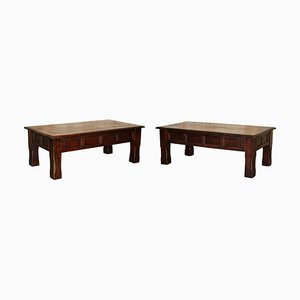 Vintage Oak Coffee Tables with Chunky Legs and Three-Plank Tops, Set of 2