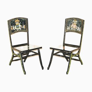 Antique Indian Chinoiserie Campaign Folding Chairs, Set of 2