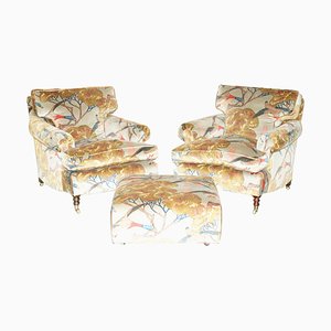Flying Ducks Armchairs & Ottoman Footstool from George Smith, Set of 3