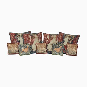 Vintage French Embroidered Scatter Sofa Cushions, Set of 9