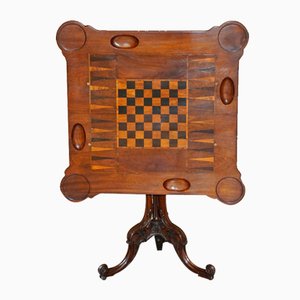Victorian Burr Walnut Tilt Top Chessboard Backgammon Games Table, 1880s
