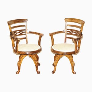 Chaises Pivotantes Victoriennes en Noyer de B Cohen & Sons LTD, 1899, Set de 2