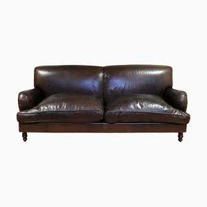 Brown Leather 3-Seater Sofa in the style of Howard
