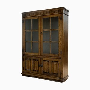20th Century Brown Oak Display Cabinet with Key & Adjustable Shelves