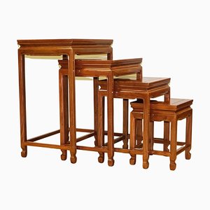 Chinese Hardwood Nest of Tables on Square Feet, Set of 4
