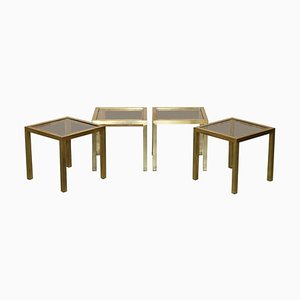 Mid-Century Modern Paris Brass Smoked Glass Side Tables from Maison Jansen, 1950s, Set of 4