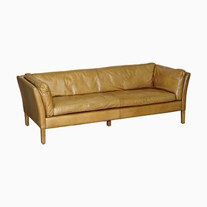 Large Tan Brown Leather 3-Seater Sofa