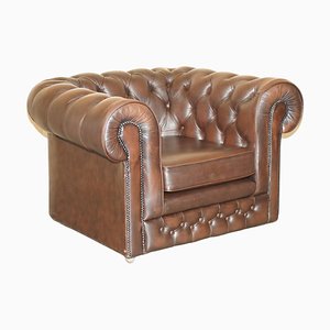 Fauteuil Chesterfield Vintage en Cuir Marron de Thomas Lloyd, Angleterre