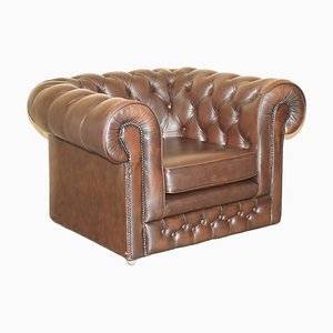 Vintage England Brown Leather Chesterfield Armchair from Thomas Lloyd