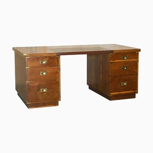 Doppelseitiger Vintage Partner Schreibtisch aus Wurzelholz aus Eibenholz