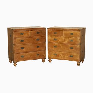 Camphor Wood Military Campaign Chest of Drawers, 1920s, Set of 2