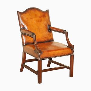 Gainsborough Hand Dyed Whisky Brown Leather Office Desk Chair, 1900s