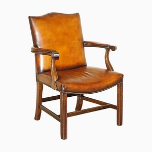 Vintage Gainsborough Hand Dyed Whisky Brown Leather Office Desk Chair, 1950s