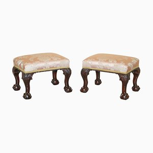 Victorian Claw & Ball Hardwood Framed Small Footstools, Set of 2