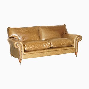 Full Scroll Arm Cushion Back Brown Leather Sofa from George Smith