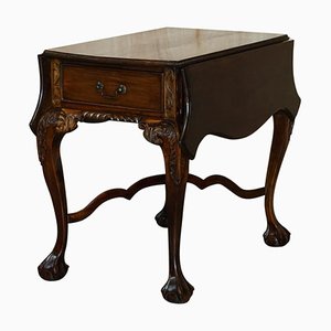 Mesa extensible de tablero de ajedrez estilo Chippendale con patas y garras, años 20