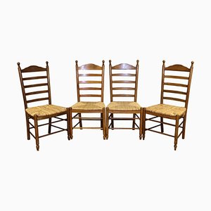 Farmhouse Rush Seat Ladder Back Dining Chairs, Set of 4