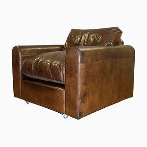 Brown Leather Armchair with Feather Filled Cushions