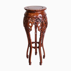 Hand Carved Teak Round Top Plant Stand