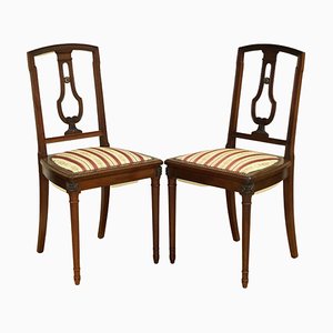 Hardwood Occasional Chairs with Stipe Fabric Seat & Studs, Set of 2
