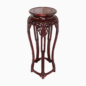 Hand Carved Chinese Hardwood Plant Stand with Dragons & Round Top