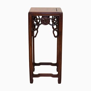 Small Chinese Brown Hardwood Plant Stand with Hand Carved Details