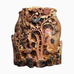 Vaso doppio in pietra ollare intagliata a mano, inizio XX secolo
