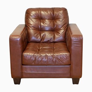 Butaca estilo Chesterfield de cuero marrón