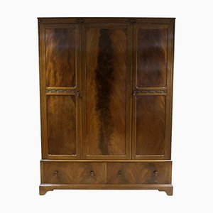 Triple Armoire en Bois Dur avec Deux Tiroirs et Miroir d'Origine