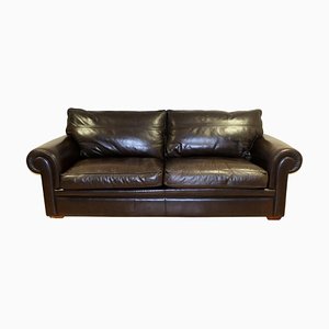 3-Sitzer Sofa aus braunem Leder mit Classic Scroll Armlehnen