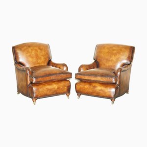 Antique Bridgewater Brown Leather Armchairs from Howard & Son, Set of 2