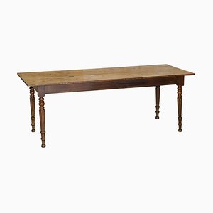 Antique French Two Plank Top Farmhouse Burr Fruitwood Refectory Dining Table, 1840s