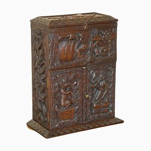 Carved Black Forest Wood Smoking Pipe Cabinet Box, 1870s