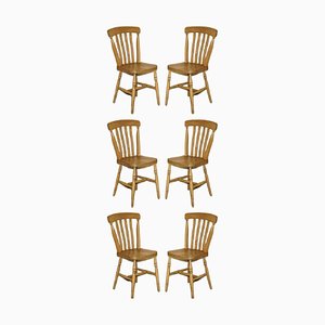 English Winsor Style Hand Carved Oak Country House Dining Chairs, 1900, Set of 6