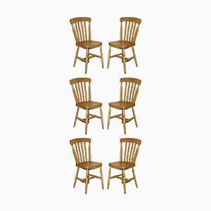 English Winsor Style Hand Carved Oak Country House Dining Chairs, 1900, Set of 6