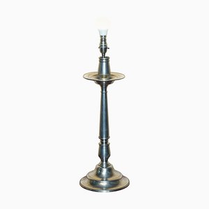 Large Pewter Candleholder Table Lamp, Italy