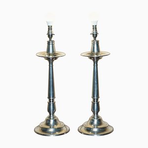 Italic Tavola Marinoni Candleholder Table Lamps in Pewter, Set of 2