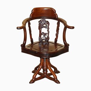 Chinese Republic Hardwood with Marble Inset Panel Captains Chair, 1900s