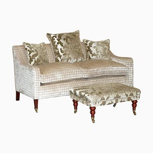 Handmade Fabric Upholstered Sofa & Footstool, England, Set of 2