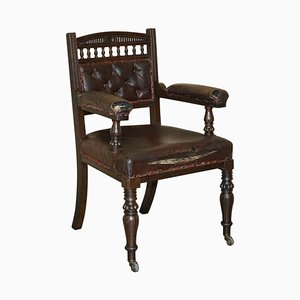 Antique Victorian Aesthetic Movement Style Leather Armchair, 1860s