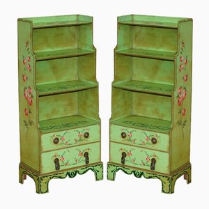 Regency Hand Painted Sheraton Waterfall Bookcases, 1810s, Set of 2
