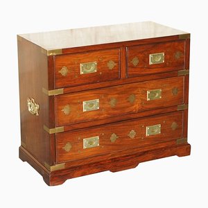 Hardwood & Brass Inlaid Campaign Chest of Drawers, 1920s