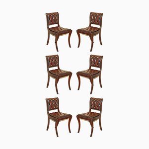 Vintage Chesterfield Hardwood Oxbood Leather Dining Chairs, Set of 6