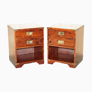 Miliary Campaign Bedside Table with Drawers, Set of 2