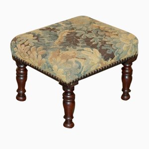 Small Georgian English Country House Footstool with Embroidered Top, 1920s