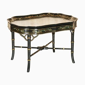 Regency Hand Painted Paper Mache Removeable Top Tray Serving Table, 1810s