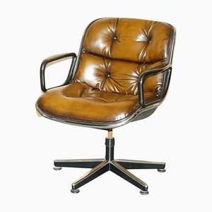 Braune Vintage Leder Bürostühle Charles für Pollock zugeschrieben