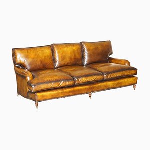 Braunes Signature Scroll Sofa aus Leder von George Smith für Howard & Sons