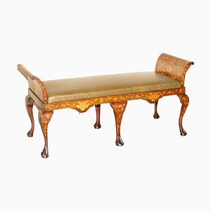 Banc en Cuir Marron Marqueterie et Marqueterie, Pays-Bas, 1860s